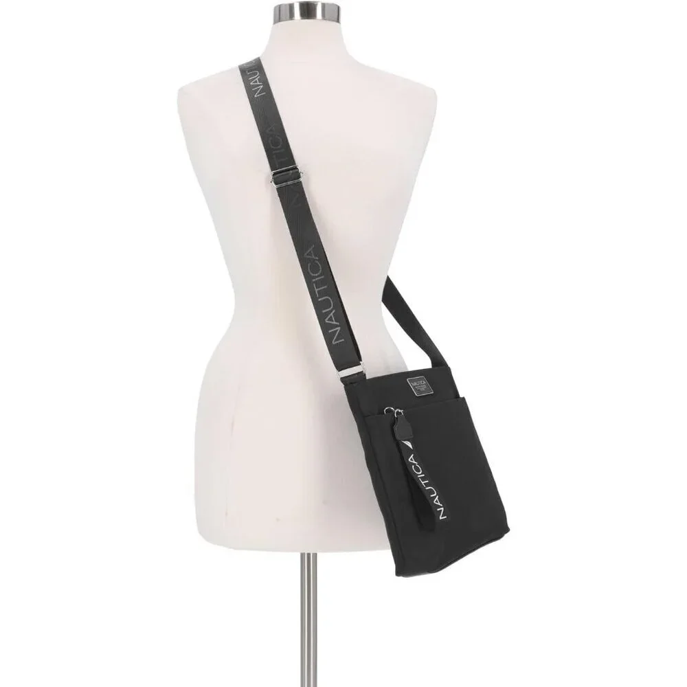 Women's Black Enamel Nylon Crossbody Bag Purse with Adjustable Shoulder Strap